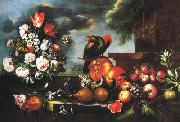 unknow artist, Flowers, Fruit and a parrot